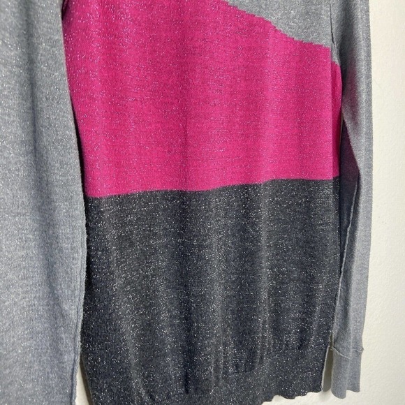 DKNY Gray and Pink Sparkle Color Blocked Sweater Sz S - Picture 3 of 7